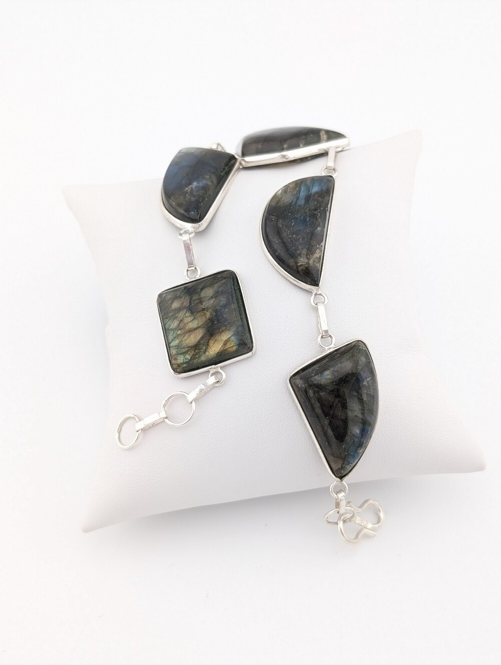 Labradorite Gemstone Bracelet - Silver Plated Bohemian Jewelry - Picture 4 of 11